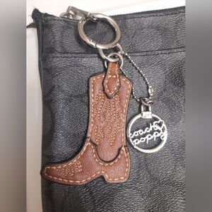 Leather Boot with Coach Poppy Pendant Bag Charm Keychain set